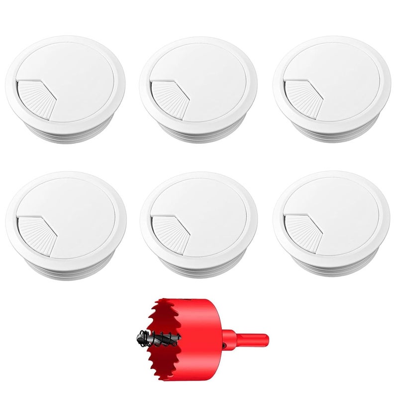 TuTuYa 6PCS Desk Grommet, Cable Grommet 3-1/6inch (80mm) White Desk Hole Covers with Hole Saw, Ideal Solution for Office and Home Table Cable (White, 3-1/6inch) - Image 1